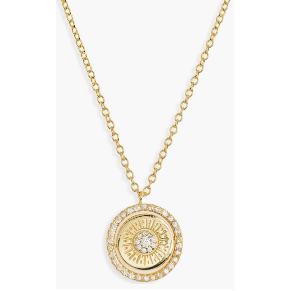 + ARGENTO VIVO + Sterling Silver CZ Coin Pendant Necklace - Picture 1 of 6